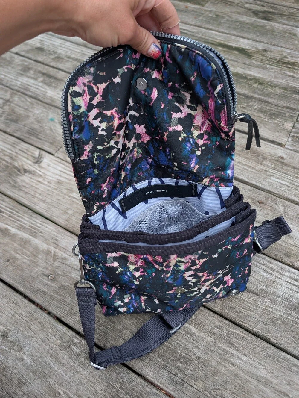 Lululemon Athletica Party Om Floral Black & MultiPrint Convertible Crossbody Bag
